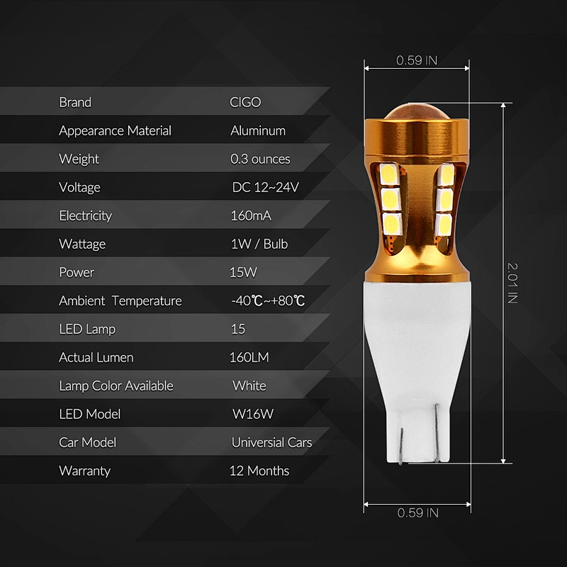 T15-15SMD-3030 12-24V W16W Canbus auto bulb lamp
