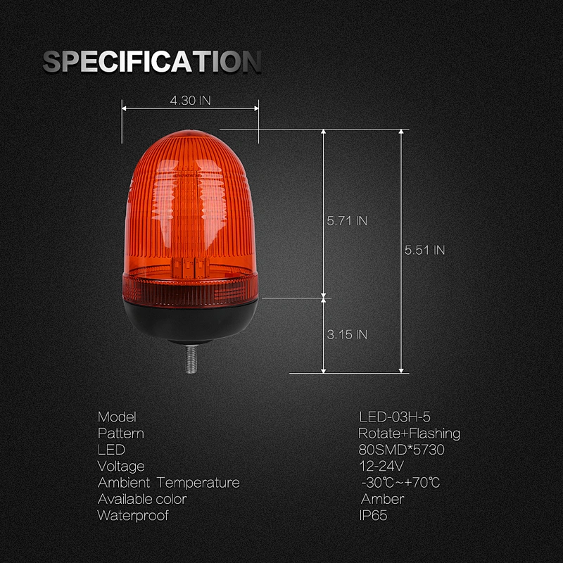 LED-03H-5  Amber LED 80-5730 led rotating warning light beacon  With Support  For Crane