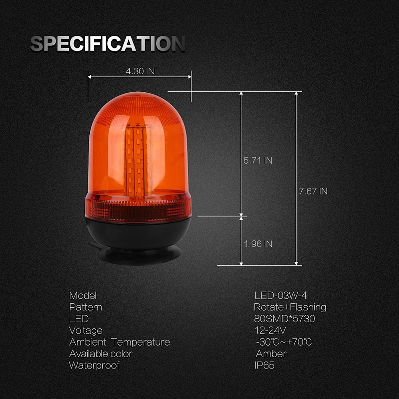 LED-03W-4  Amber LED 80-5730 police led light beacon  With Support  For Crane