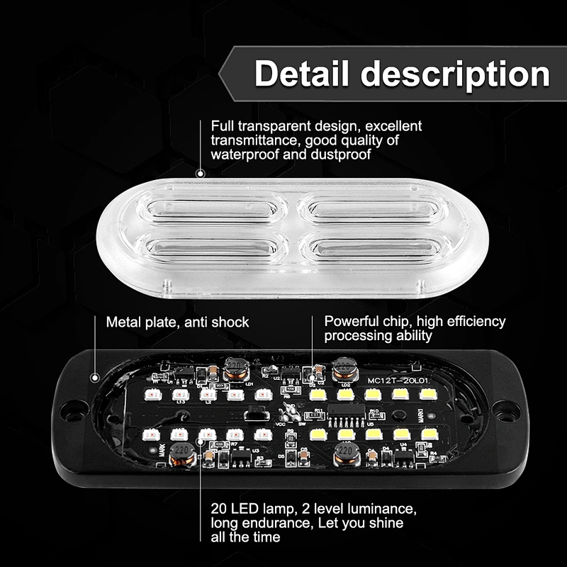 Hot LED-20T Amber bolt surface mount 24W auto grille sidelight Synchronization function warning strobe lights for truck