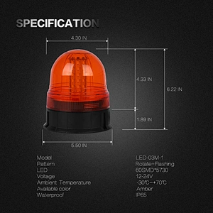 LED-03M-1 Amber  LED 60-5730 LEDs Warning Light With magnet For School Bus