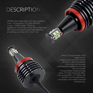 Big size H8 80W factory sale angel eyes headlights