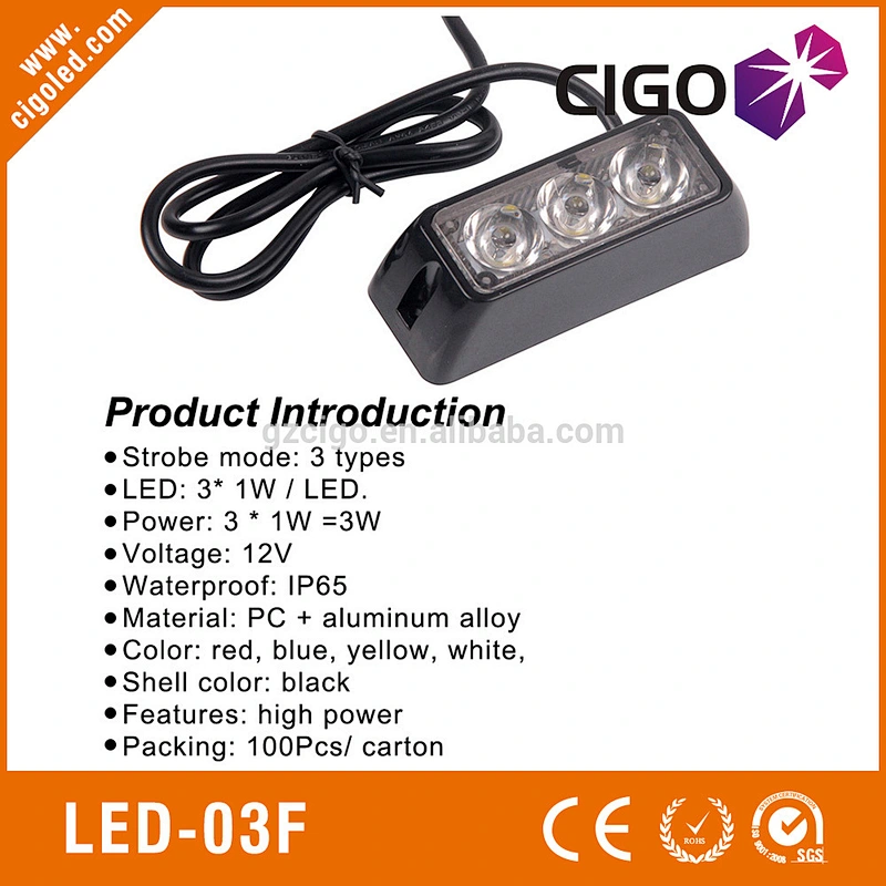 LED-03F Security Car Strobe Light Led Warning Light With Flash Mode12V 3W Emergency Vehicle Truck Light
