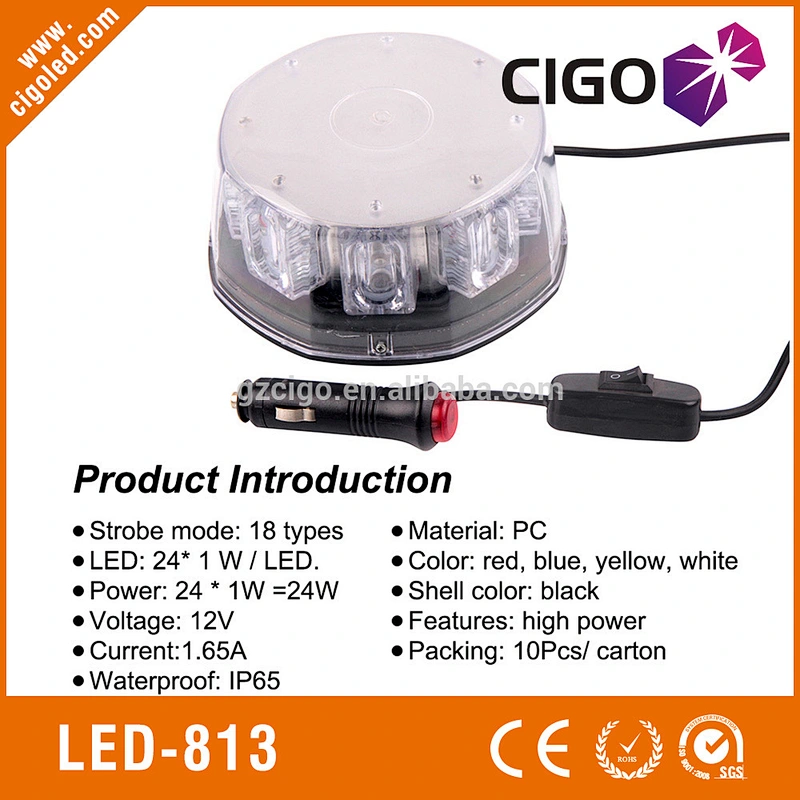 LED-813 vehicle safety strobe lights 12V round roof mounted amber flashing lights 24W led flashing lights for vehicles