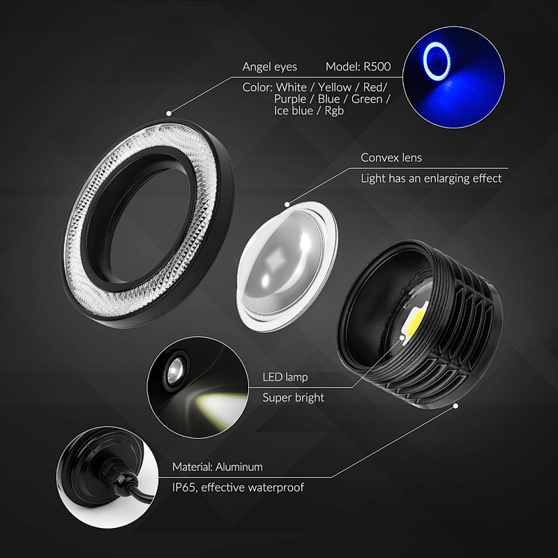 R500 Super bright ring angel eyes car angel eye projector headlights