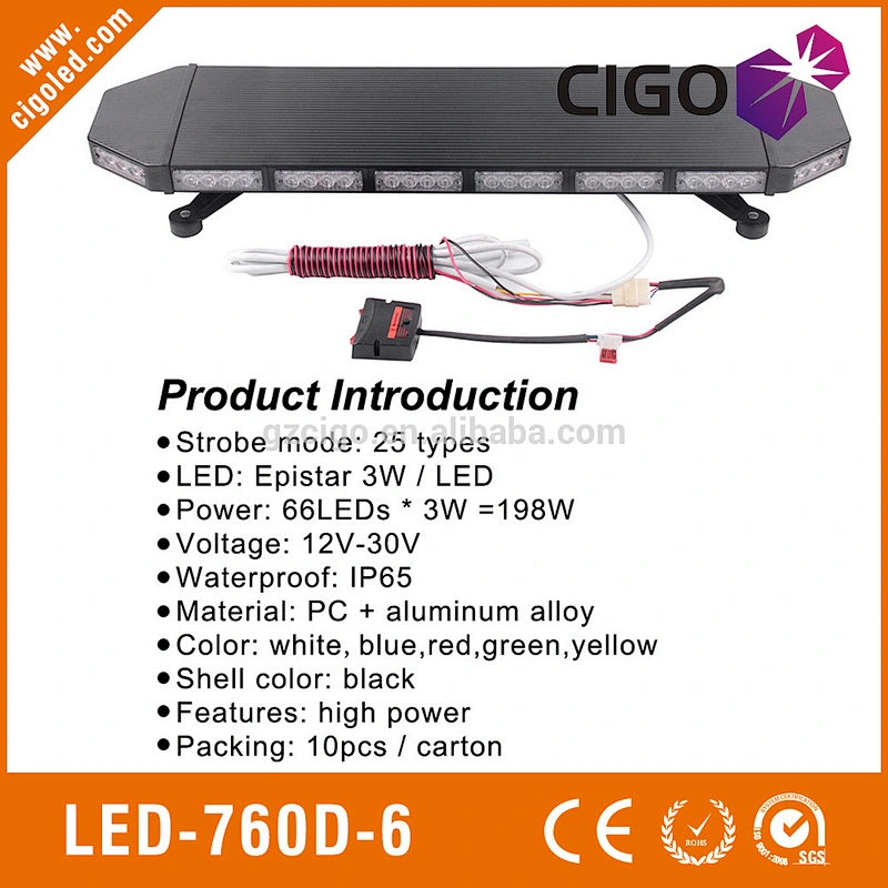 LED-760D-6 flashing safety lights for trucks 12-30V car signal light 198W strobe emergency lights