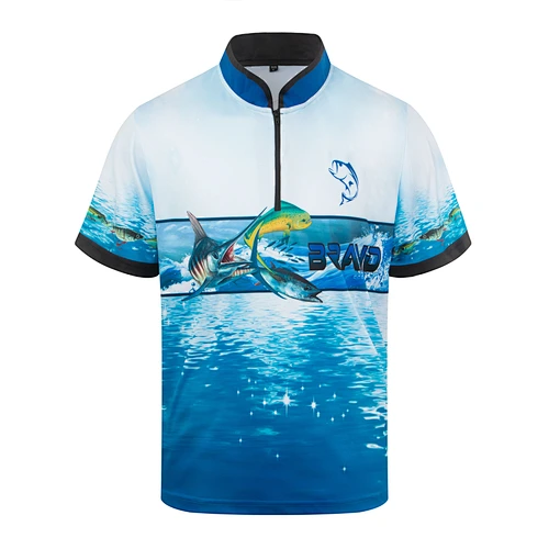 Sublimated 1/4 Zipper Short Sleeve Blue Fishing Jersey Shirts