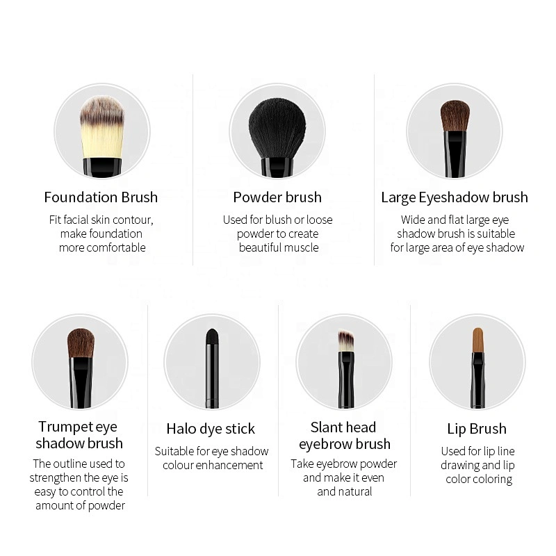 Custom logo 7pcs Makeup Brushes Set Private Label Cosmetics Beauty Foundation Powder Blush Contour Sector Make up Brush Kit