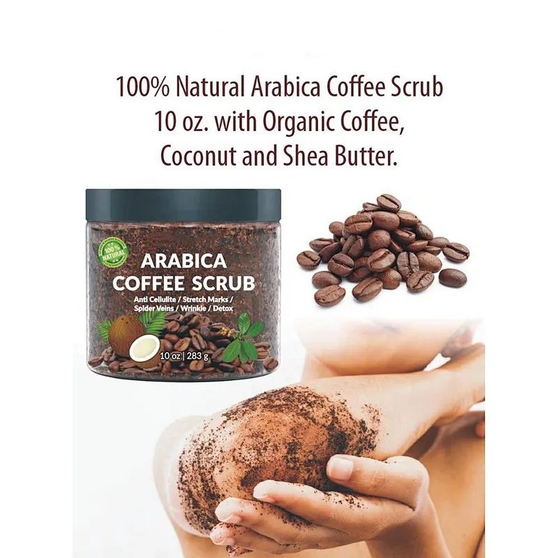 100% Natural Anti Cellulite and Stretch Mark Exfoliating Remove Dead Skin Arabica Coffee Body Scrub Private Label
