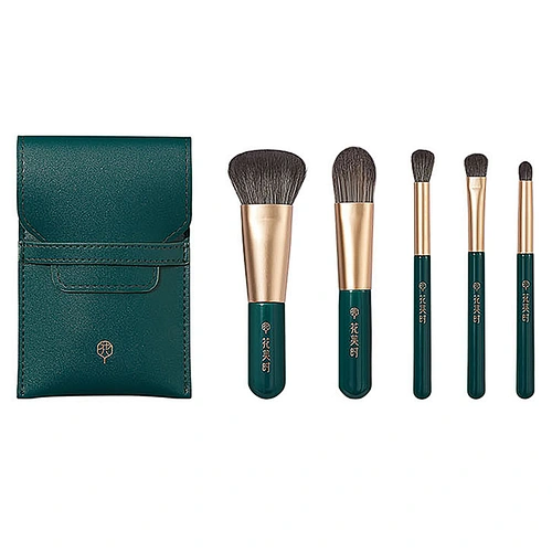 Wholesale Professional Private Label Vegan 5pcs Green Brushes Beauty Cosmetics Tools Makeup Brush Set With Leather Bag