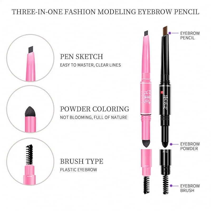 Hot Selling High Quality Custom OEM ODM 3 in 1 Waterproof Eyebrow Pencil With Brush