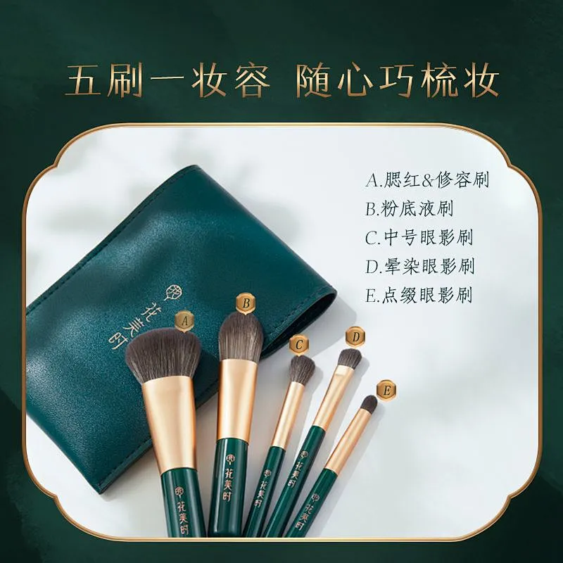 Wholesale Professional Private Label Vegan 5pcs Green Brushes Beauty Cosmetics Tools Makeup Brush Set With Leather Bag