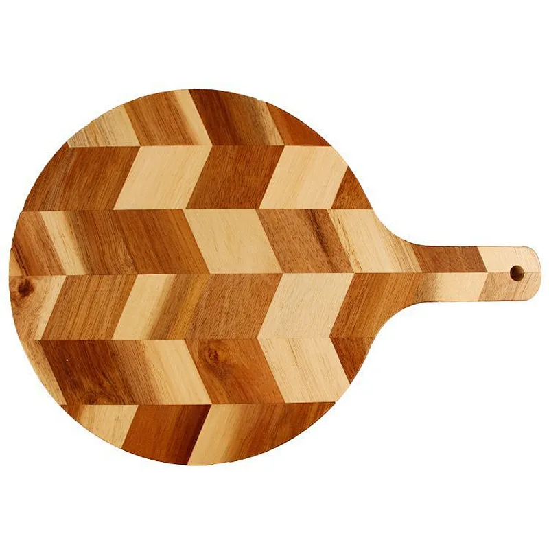Long service life custom kitchen use geometric stitching bamboo cutting board with handle