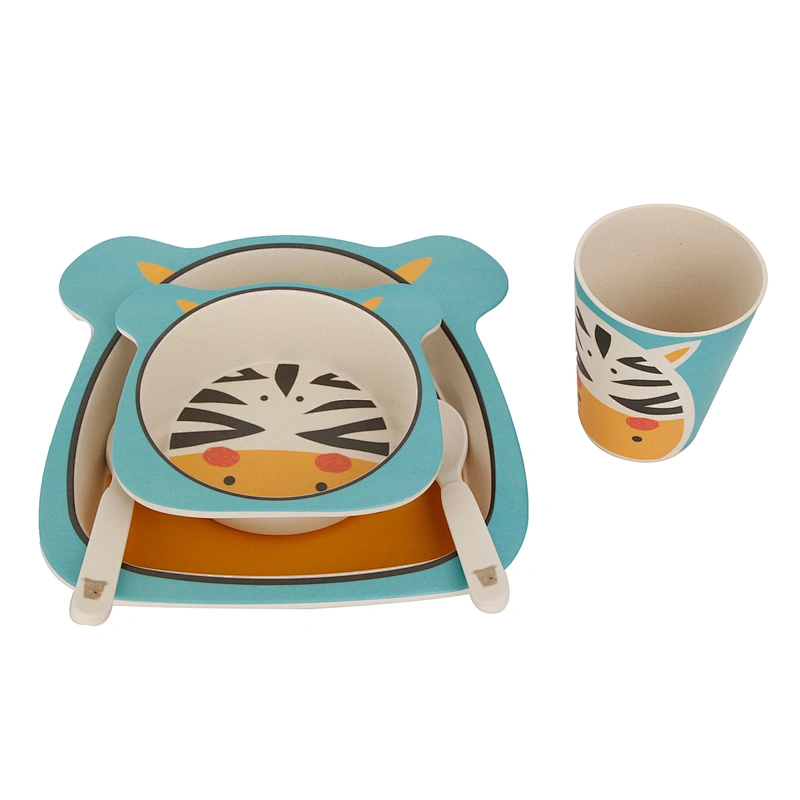 Union Source high quality cheap bamboo fiber baby kids cutlery dinnerware set with cup fork and spoon