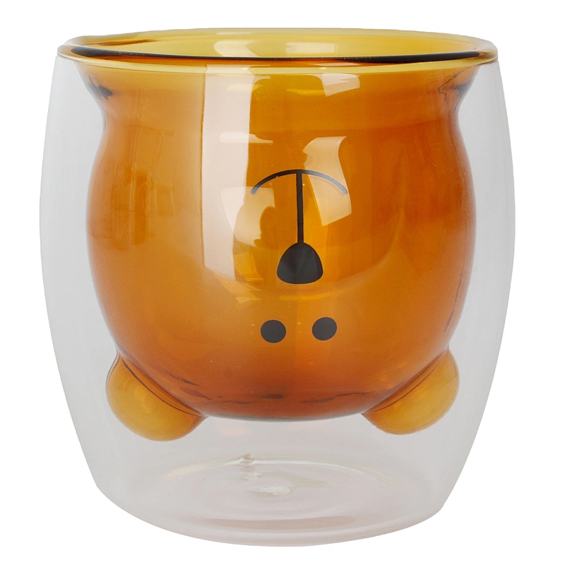 Union Source wholesalers custom color bear clear milk tea coffee tumbler double wall glass mug cup
