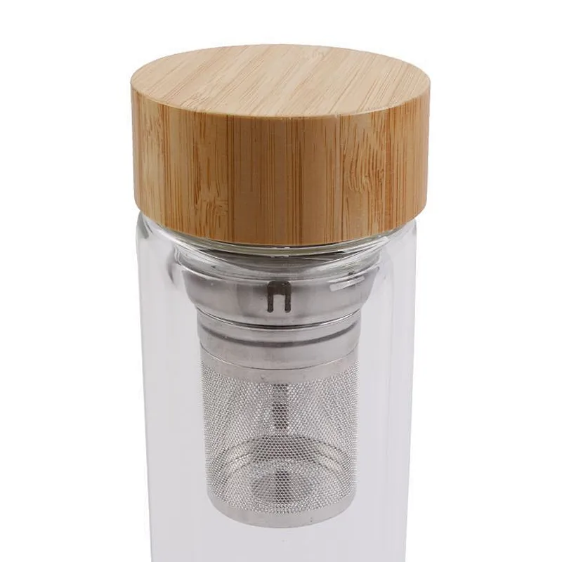 2020 Environmentally friendly  long service life bamboo cover glass cup with tea drain