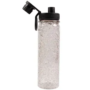 China manufacturer 500ML Double-layer Straw Spouted Cup Ice cooling Tritan outdoor Plastic Water Bottle with Folding handle