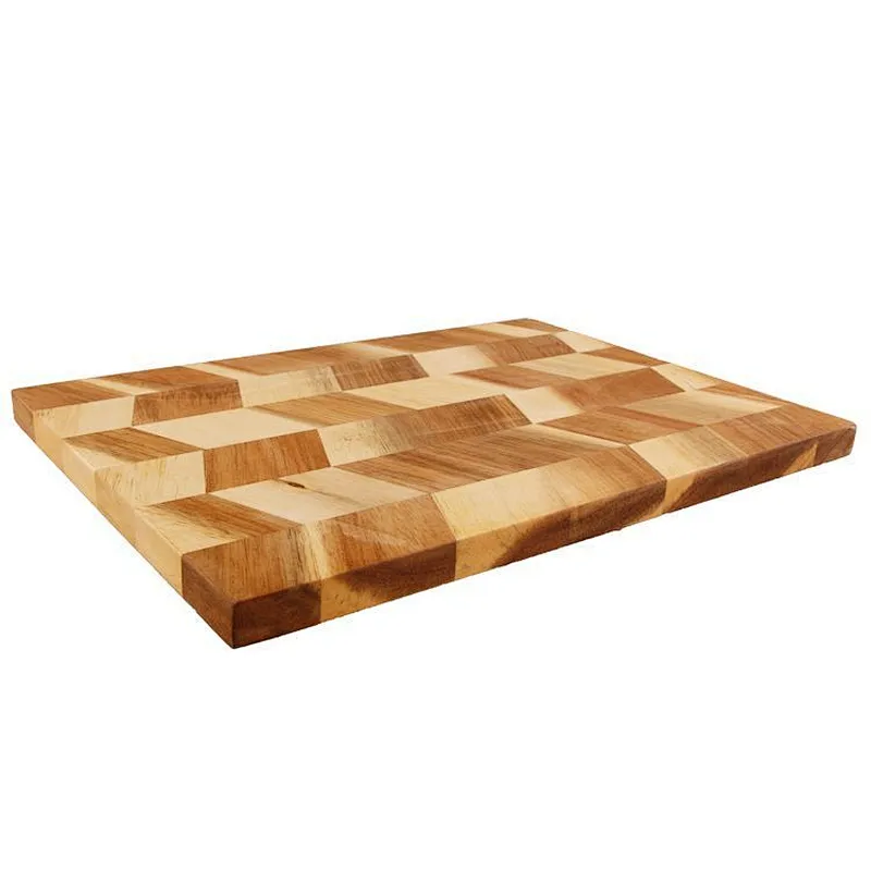 Long service life custom kitchen use geometric stitching bamboo cutting board with handle