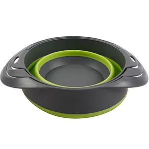3 pcs  friendly food grade materials large Fruit vegetable drain basket colander space saving kitchen foldable silicone strainer