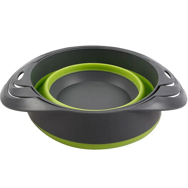 3 pcs  friendly food grade materials large Fruit vegetable drain basket colander space saving kitchen foldable silicone strainer