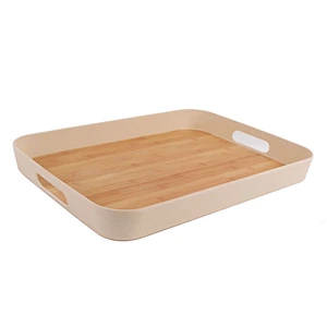 Wholesale Cheap Rectangle Bamboo Fiber serving Tray With Handle