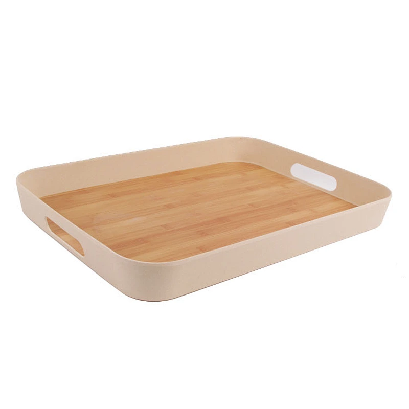 Wholesale Cheap Rectangle Bamboo Fiber serving Tray With Handle