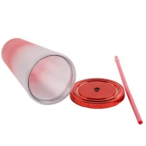 wholesale 24oz eco friendly gradient  double layer portable leakproof sport  plastic water bottle  with  straw