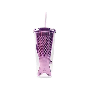 Chinese production BPA Free 16OZ cartoon Fish Tail Shape Double wall tumbler with metallic coating