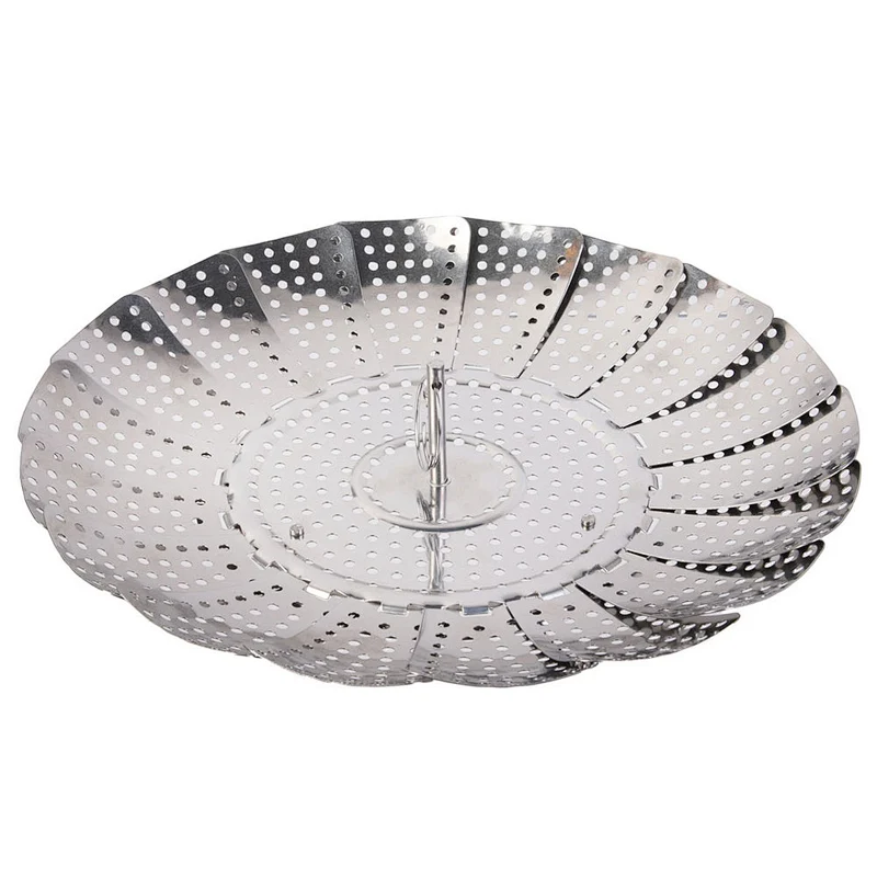 Stainless Steel Foldable Steamer Food Steamer Basket with Extendable Handle  For Kitchen