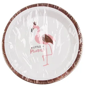 8pcs Round Floral Flamingo Paper Party Plates Set /Decorative Tableware for Birthday Parties, Weddings,Life Celebrations