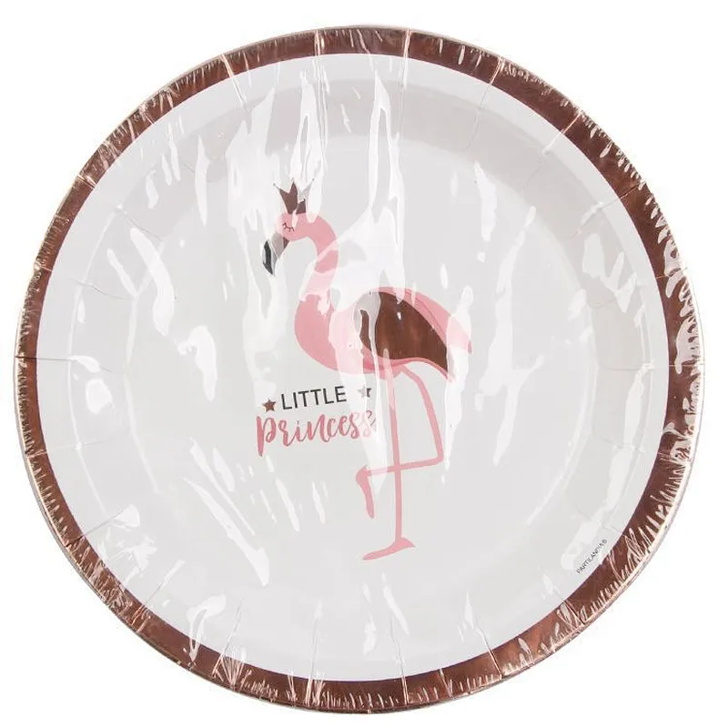 8pcs Round Floral Flamingo Paper Party Plates Set /Decorative Tableware for Birthday Parties, Weddings,Life Celebrations