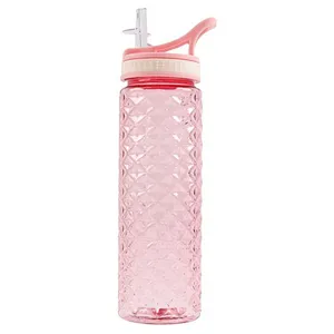 Eco friendly 700ml  large capacity  portable pink sport Plastic Water Bottle with straw