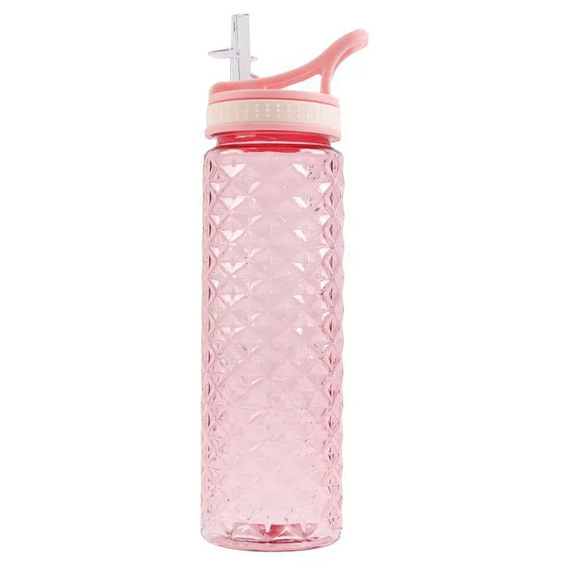 Eco friendly 700ml  large capacity  portable pink sport Plastic Water Bottle with straw