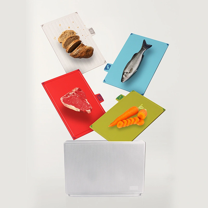 Union Source High quality eco- friendly four 4 color-coded plastic  kitchen chopping boards set  with holder