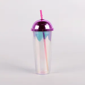 High quality 650ml Empty  Long Service Life Double Wall Plastic Sports Water Bottle With Straw