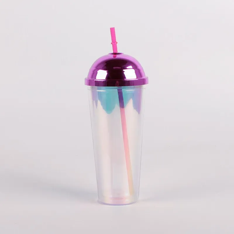 High quality 650ml Empty  Long Service Life Double Wall Plastic Sports Water Bottle With Straw