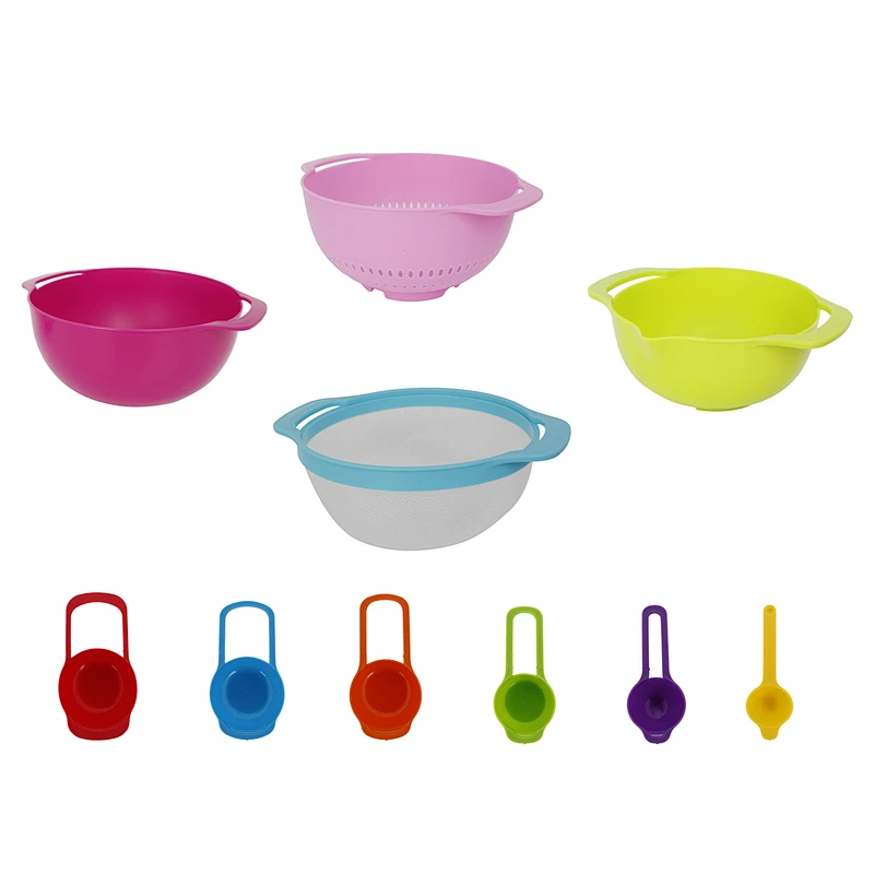 manufacturer low price practical household plastic mixing bowls measuring cup and spoon set for kitchen