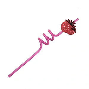 Union Source High quality cute spiral folding Fruit shaped plastic drinking straw