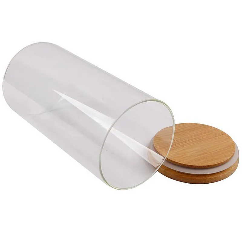 Union Source spice metal container food high borosilicate kitchen glass storage jar with airtight wood lids