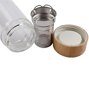 2020 Environmentally friendly  long service life bamboo cover glass cup with tea drain