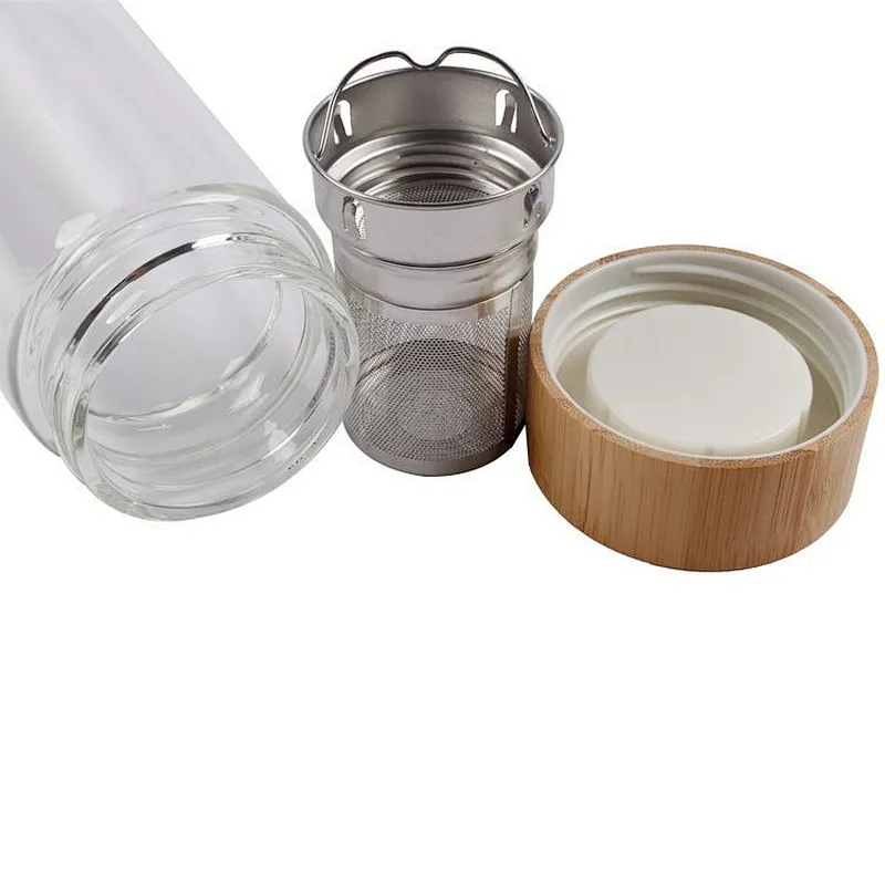 2020 Environmentally friendly  long service life bamboo cover glass cup with tea drain