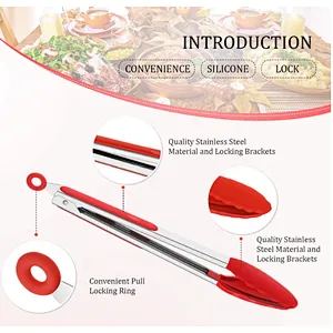 wholesale food grade non-stick high temperature resistance silicone tips BBQ kitchen food tongs