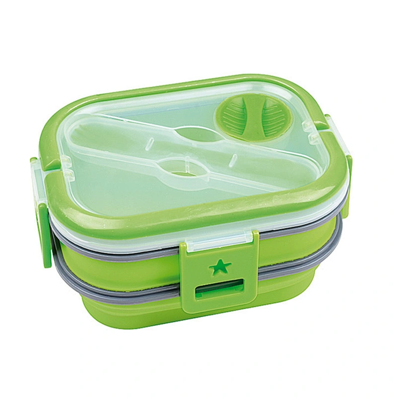 2 layer silicone collapsible bento lunch box  for school students