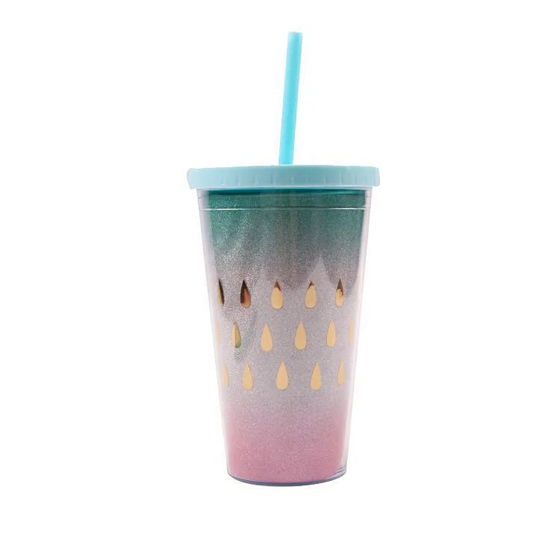 Union Source Double Wall Custom Print Reusable Clear Coffee Drink Plastic Cup with Straw