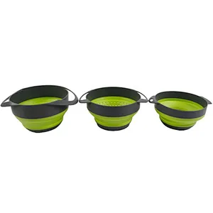 3 pcs  friendly food grade materials large Fruit vegetable drain basket colander space saving kitchen foldable silicone strainer