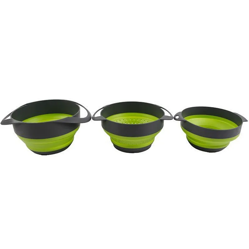 3 pcs  friendly food grade materials large Fruit vegetable drain basket colander space saving kitchen foldable silicone strainer