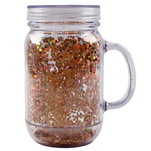 Hot Selling 650ml double wall   portable plastic mason water bottle with straw