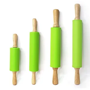Union Source Bakeware Accessories Baking Silicone Rolling Pin With bamboo handle