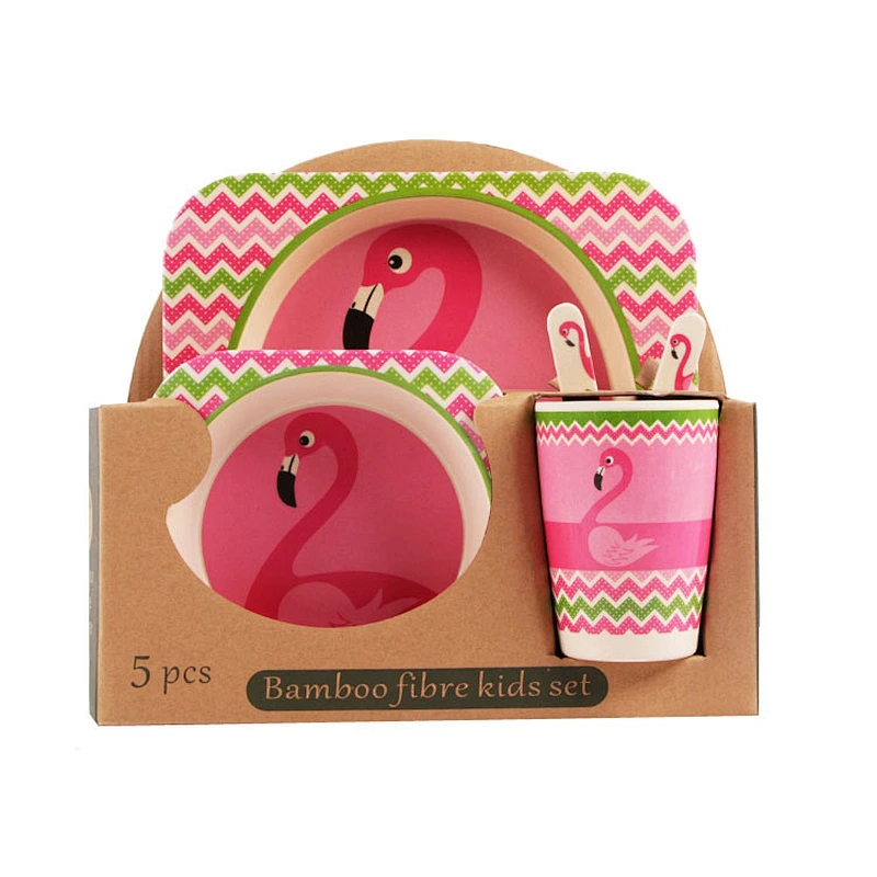 5 Pcs Set Eco-friendly Bamboo Fiber Kids Tableware With Different Animal Shape