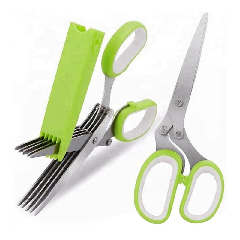 Professional Stainless Steel 5 Blades Kitchen tailor Scissors Herb Scissors With Comb